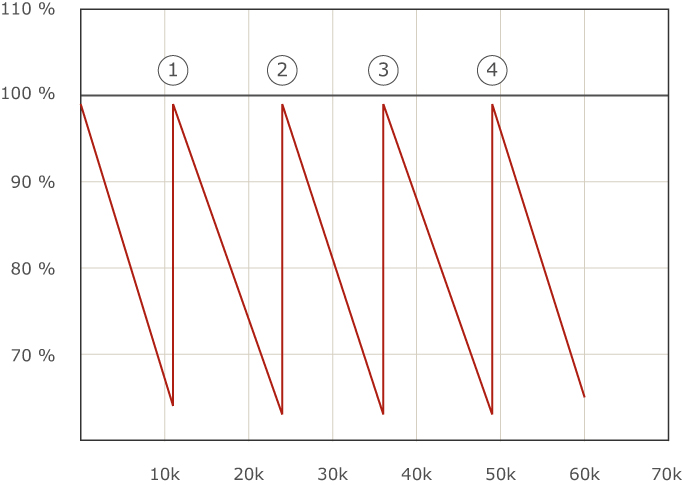 Graph showing the Lumen maintenance and theoretical lifespan of Metal Halide Bulbs.