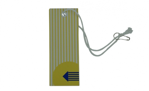 Rectangular hang tag with cotton string, pin buckle and metal eyelet