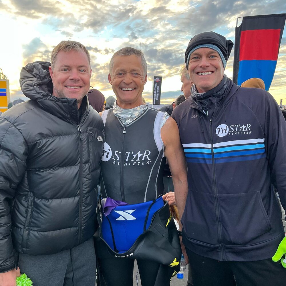 70.3 Worlds! Go team Tristar Athletes!! Brad staying warm, Bill ready to swim, Terry ready for anything! 👊🏻 congratulations on the hard work and determination to be at this moment. #tristarathletes @bradfordalbus @wtcor and Bill Carlson! #imwc703 #