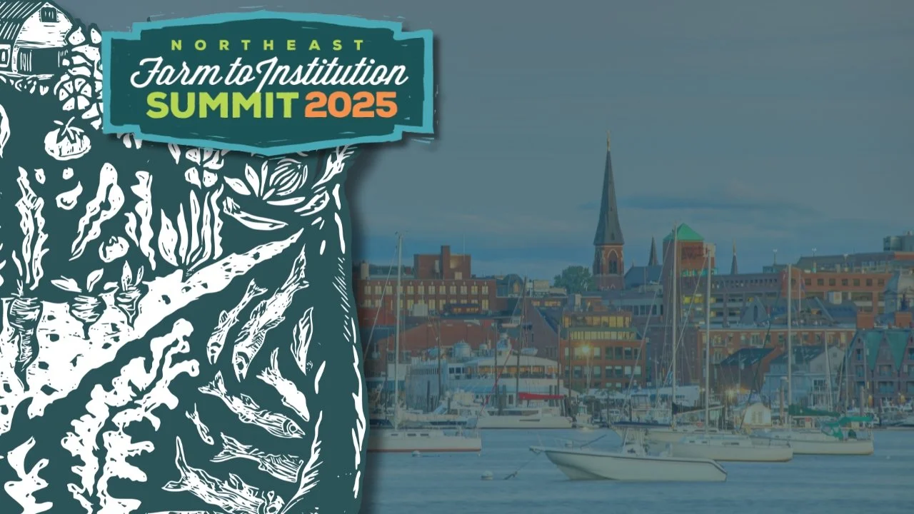 Image sized for Zoom backgrounds showing Summit 2025 logo and a translucent image of the Portland Maine waterfront.