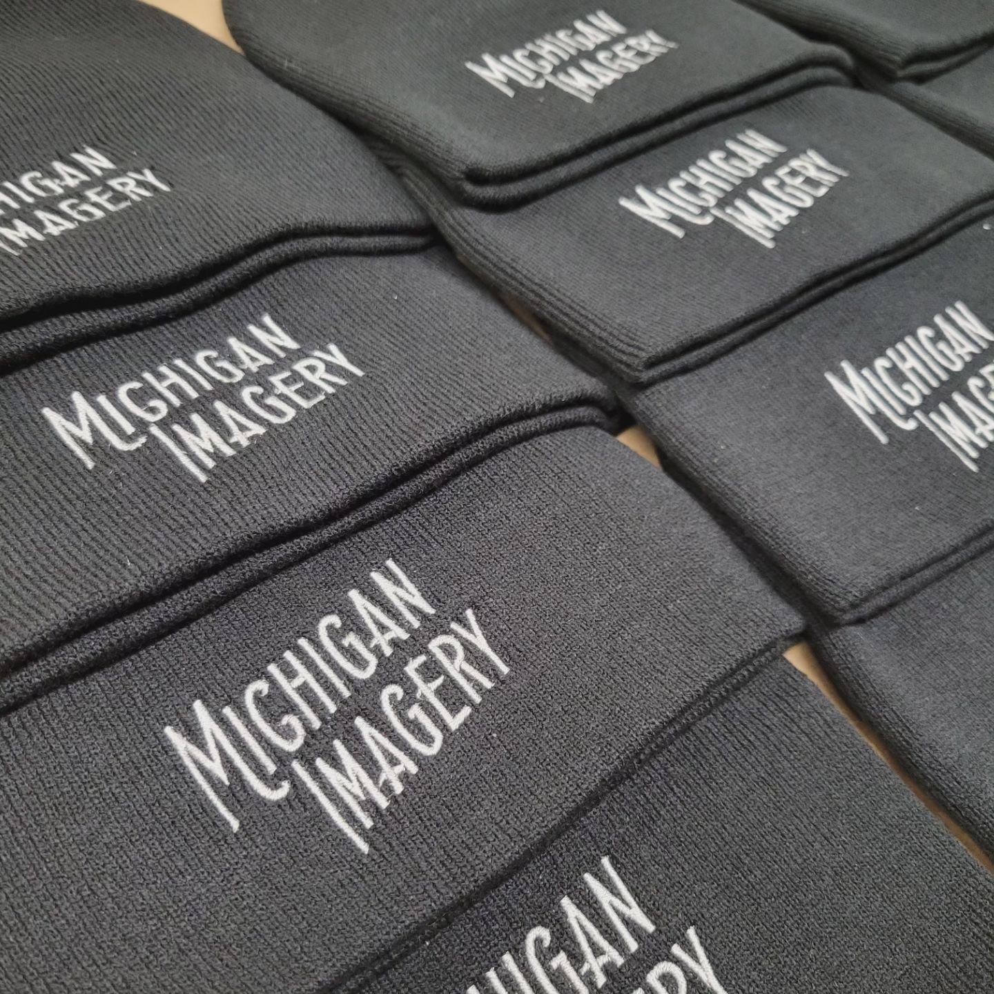 Embroidered beanies for @michigan_imagery with silver thread. Turned out great, cold weather means it's beanie season!