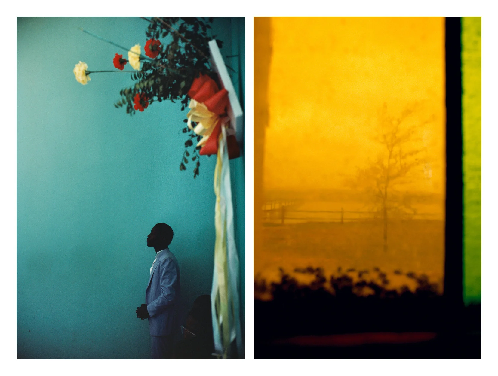 Photographs: (Left) Alex Webb, Arcahaie, Haiti; (Right) Rebecca Norris Webb, Stained Glass, both from the La Fabrica book, Slant Rhymes.