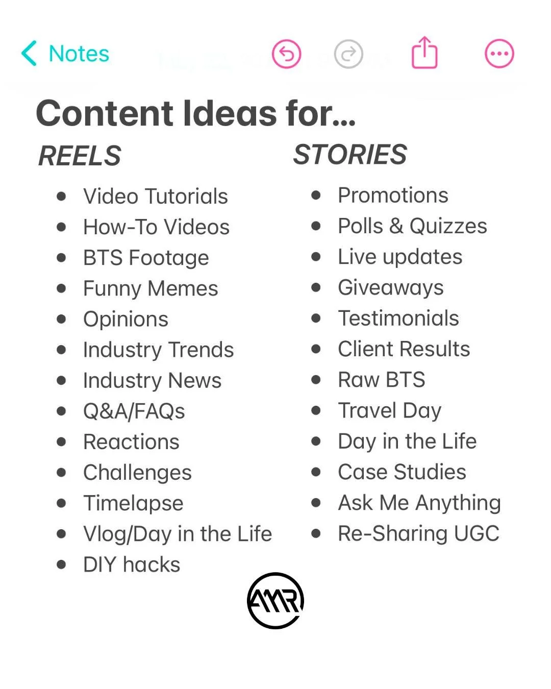 In a pinch for content ideas? Look no further. 😉

Save this post for your next content batch! 📝

#AMRDigital #contentideas #socialmediamanager #SMM #digitalmarketing