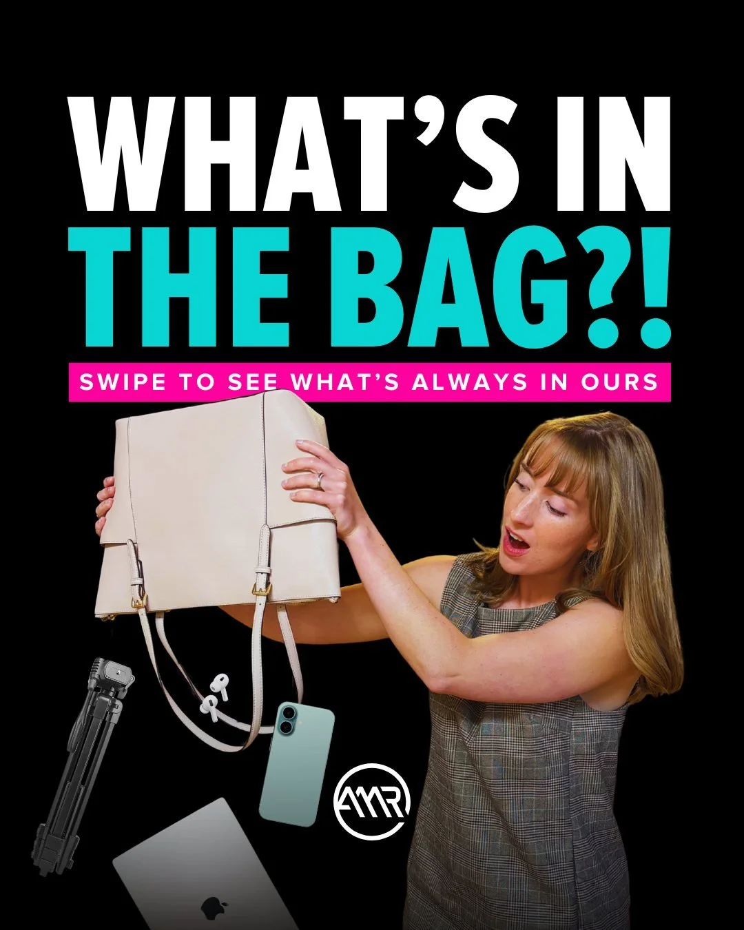 👜 Tap in SMMs, what essentials can you absolutely not live without? 

#AMRDigital #whatsinyourbag #SMMessentials #lifeofasocialmediamanager #workessentials