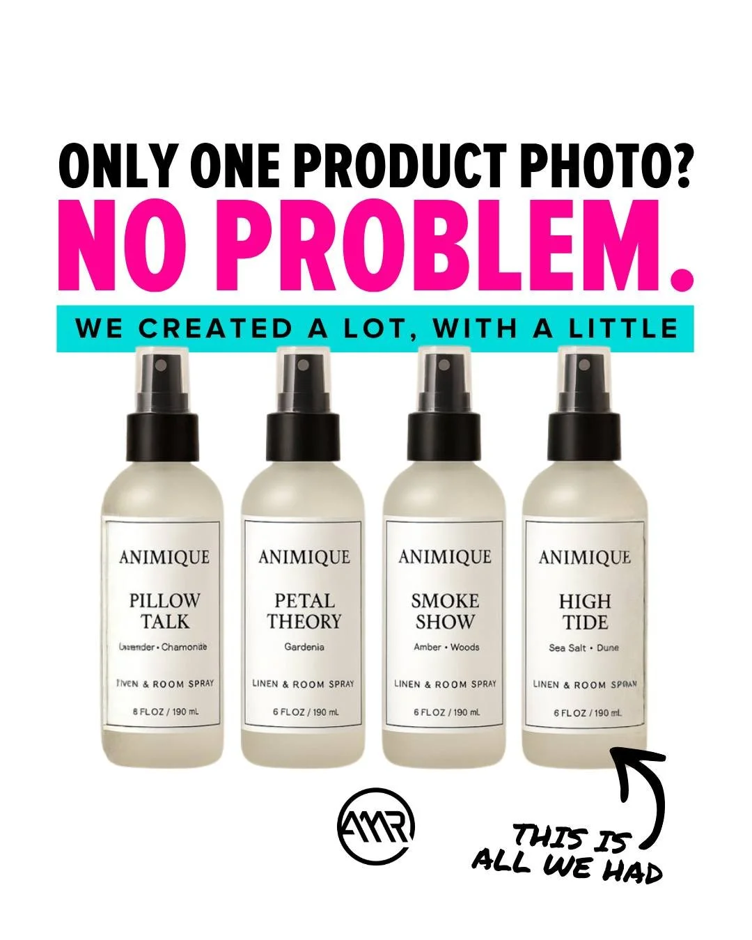 No product assets yet? No problem. 🔥 

Our incredibly talented team was able to take 1 mockup of a product design for one of our clients and turn it into months&rsquo; worth of content! Whatever your brand niche, we have the tools to create stunning