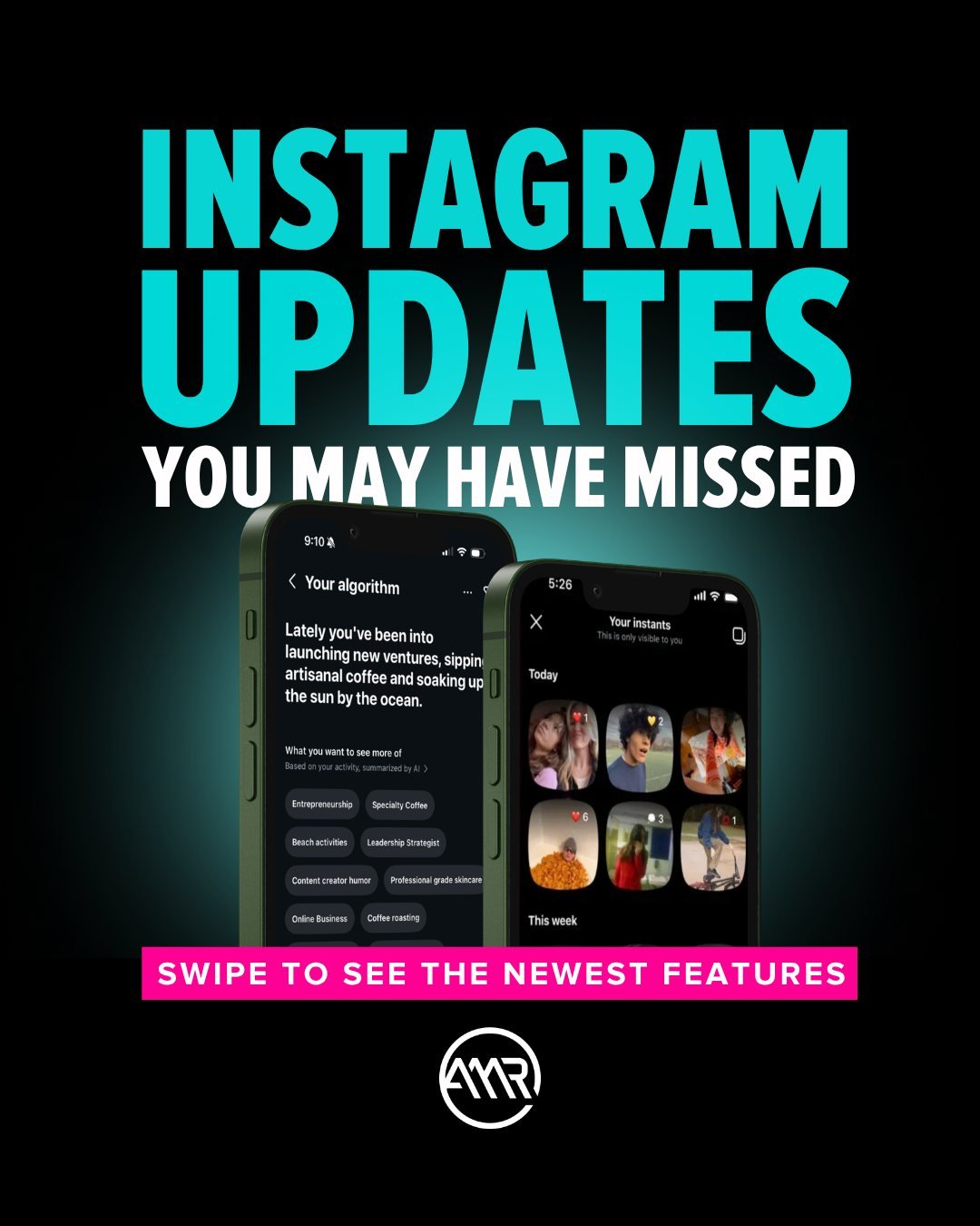 MORE Instagram updates?! 🧐

Yup.

Instagram is constantly evolving, so we are too! 

What are some changes that you like or don&rsquo;t like on Instagram? Let us know in the comments! 

#AMRDigital #socialmediamarketing #instagramupdates #contentcre
