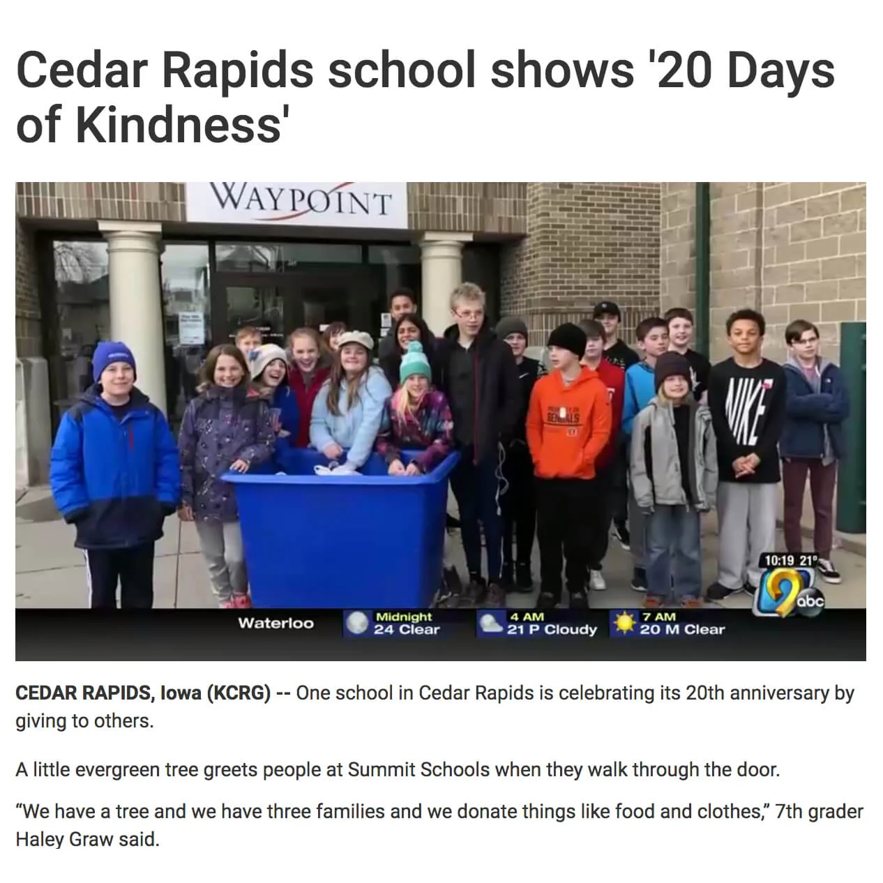 Cedar Rapids 20 Days of Kindness