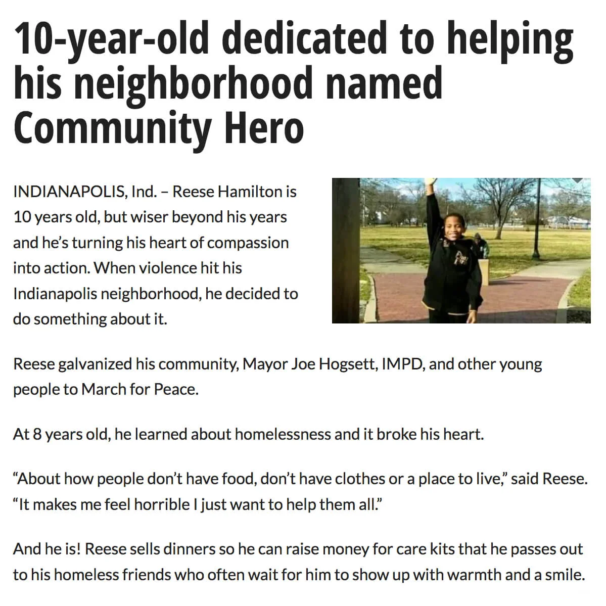Ten Year Old Community Hero