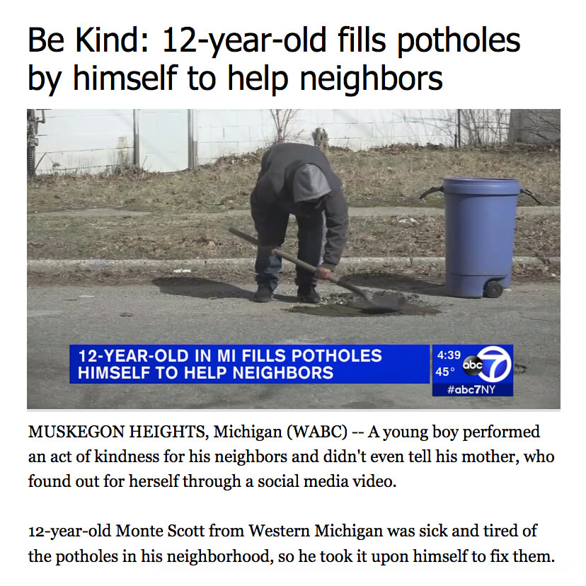 Boy Fixes Potholes