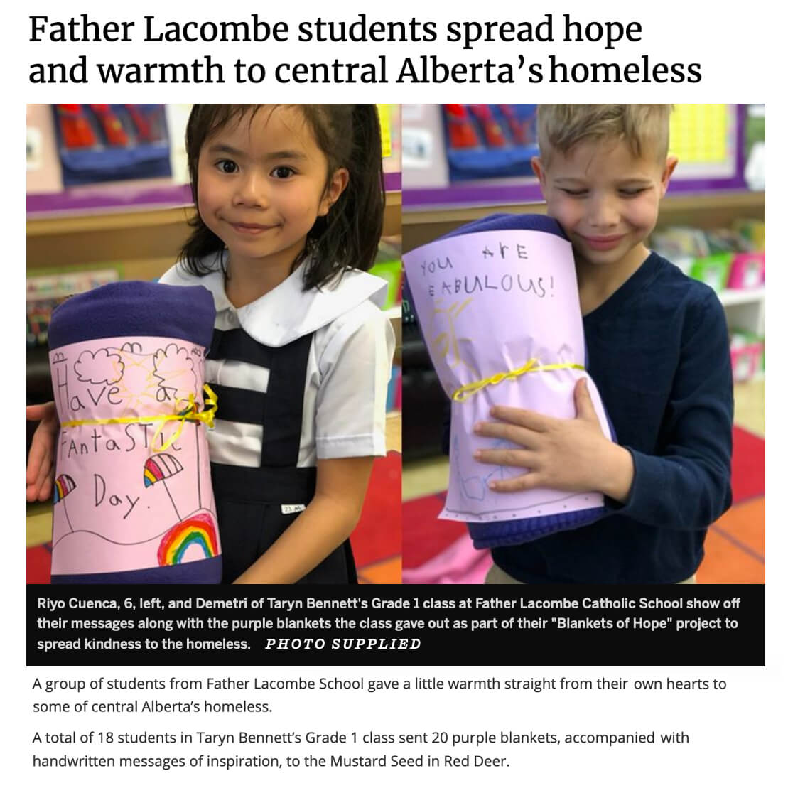 Father Lacombe Blankets for Hope