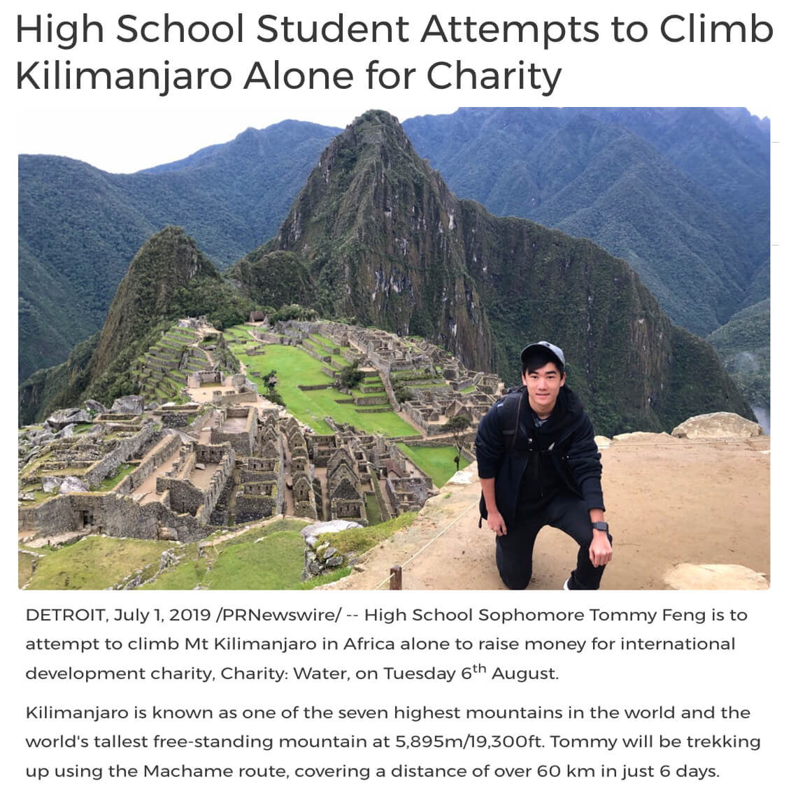 Student Climbs Kilimanjaro for Charity