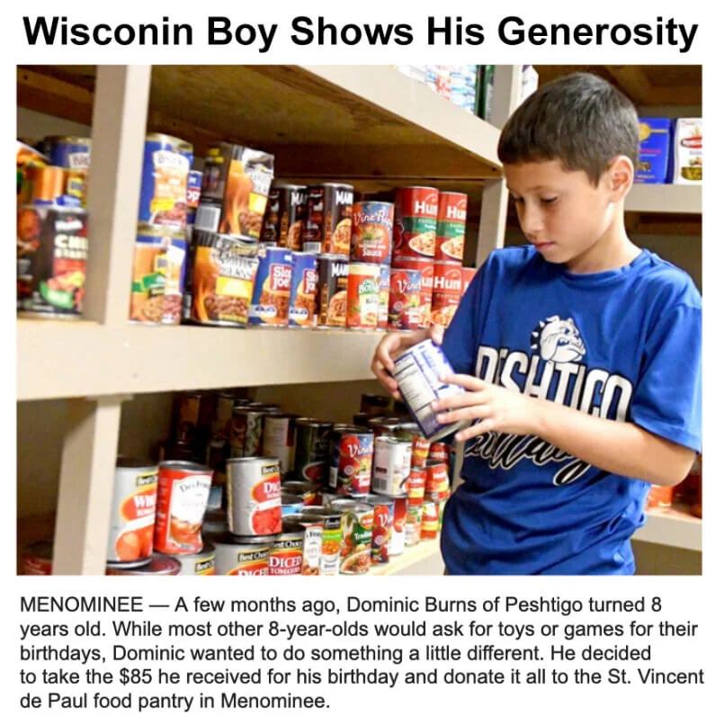 Dominic Burns Donates to Food Pantry
