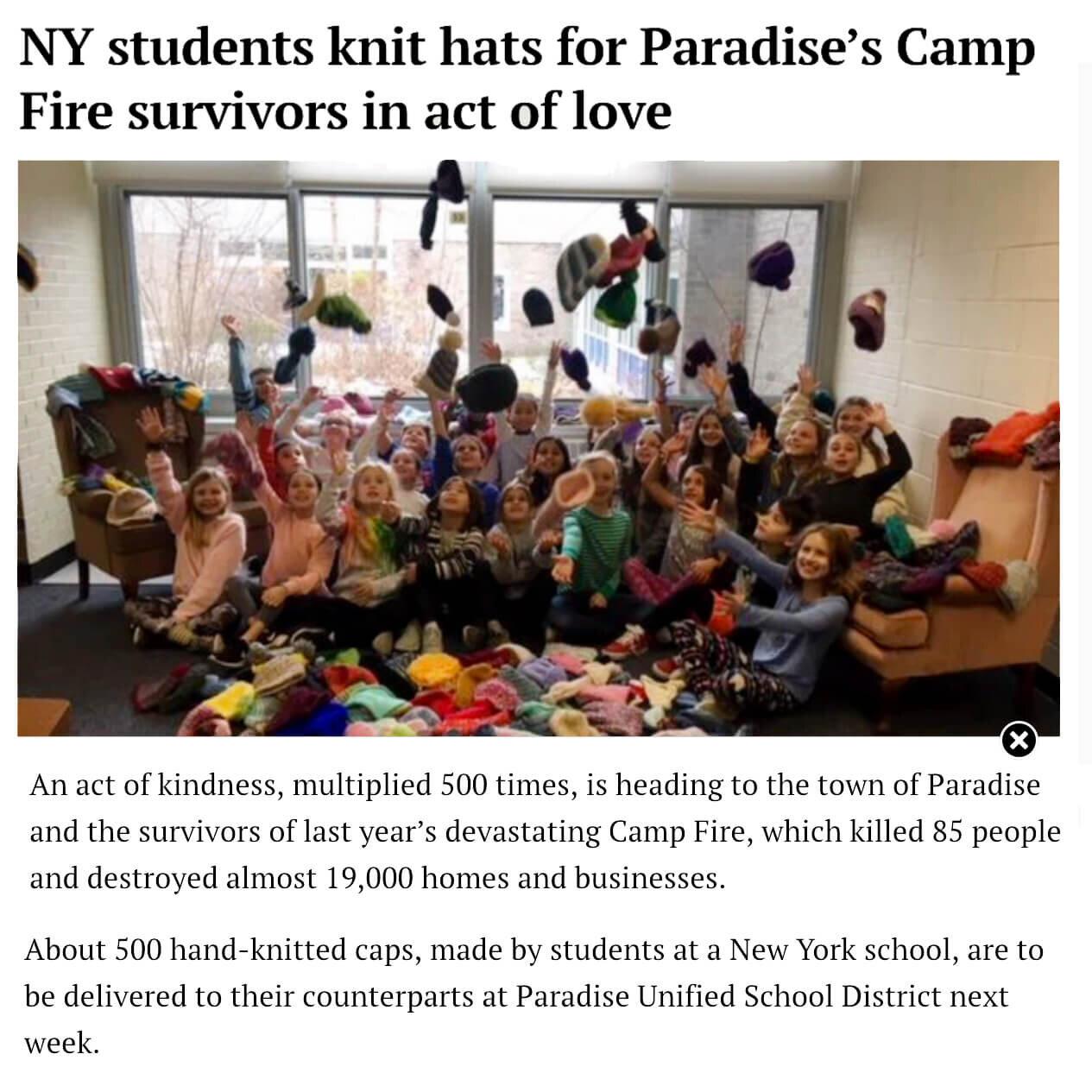 Knit Hats for Paradise Fire Survivors