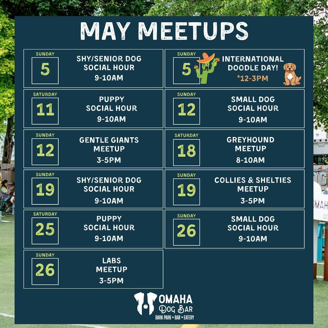 Beautiful May is almost here and our trees and flowers are blooming and we are as happy as can 🐝! Check out another month of fun meet-ups for you and your fur babes to enjoy - remember we can only do so many breeds/groups in a month and we change up