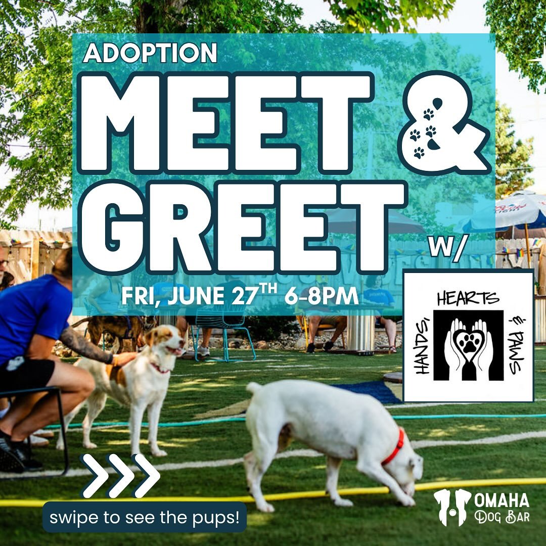 💕Get ready to fall in love! 💕

🐾 Join us this Friday from 6-8 for the Hands, Hearts, and Paws adoption meet and greet. @handsheartspaws 

🍭And, as a special treat, adopted pups get a FREE month membership! 🎁

#adoptdontshop #fureverhome #omahado
