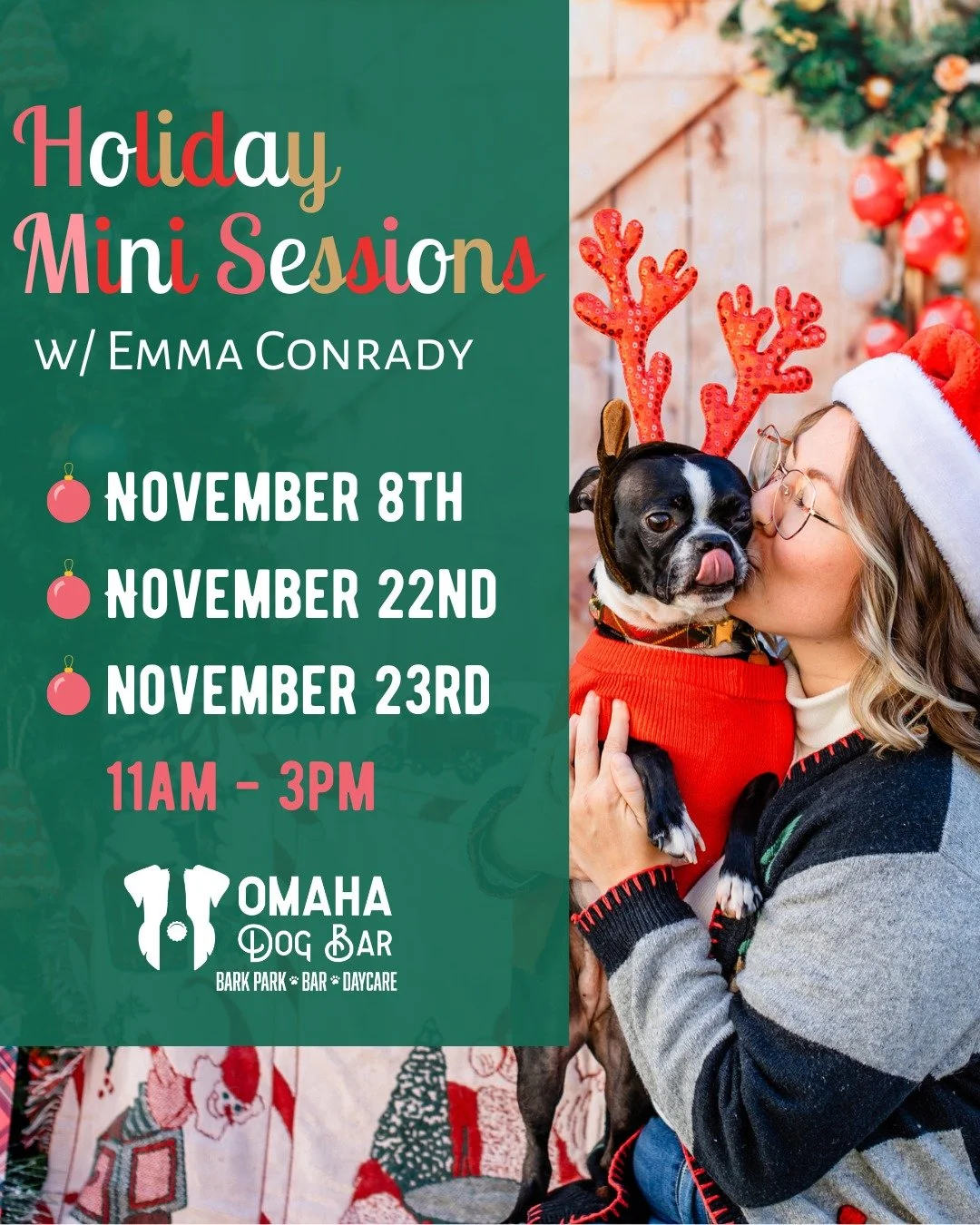 🎄 Holiday Mini Sessions are back at ODB! 🎄
We’re teaming up with Emma Conrady Photography to bring you festive, fur-tastic photos this season! 📸✨
📅 Dates: November 8th, 22nd & 23rd
💰 Cost: $25 for at least 2 edited photos
🕒 Session