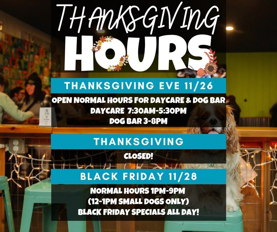 Holiday hours are here! 🦃🎄✨
Bookmark this so you and your pup know exactly when to come pawty with us.

Swipe --&gt; for full details, but here&rsquo;s the quick fetch:

Thanksgiving Week
&bull; Thanksgiving Eve: open normal hours
&bull; Thanksgivi