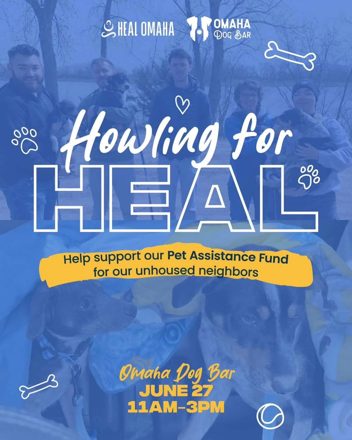 🐾 HOWLING FOR HEAL 🐾

Join us for an afternoon of furry friends, community, and fundraising in support of HEAL Omaha! 💙

📅 Saturday, June 27
⏰ 11AM&ndash;3PM

Funds raised at this event will go directly into HEAL Omaha&rsquo;s Pet Assistance Fund