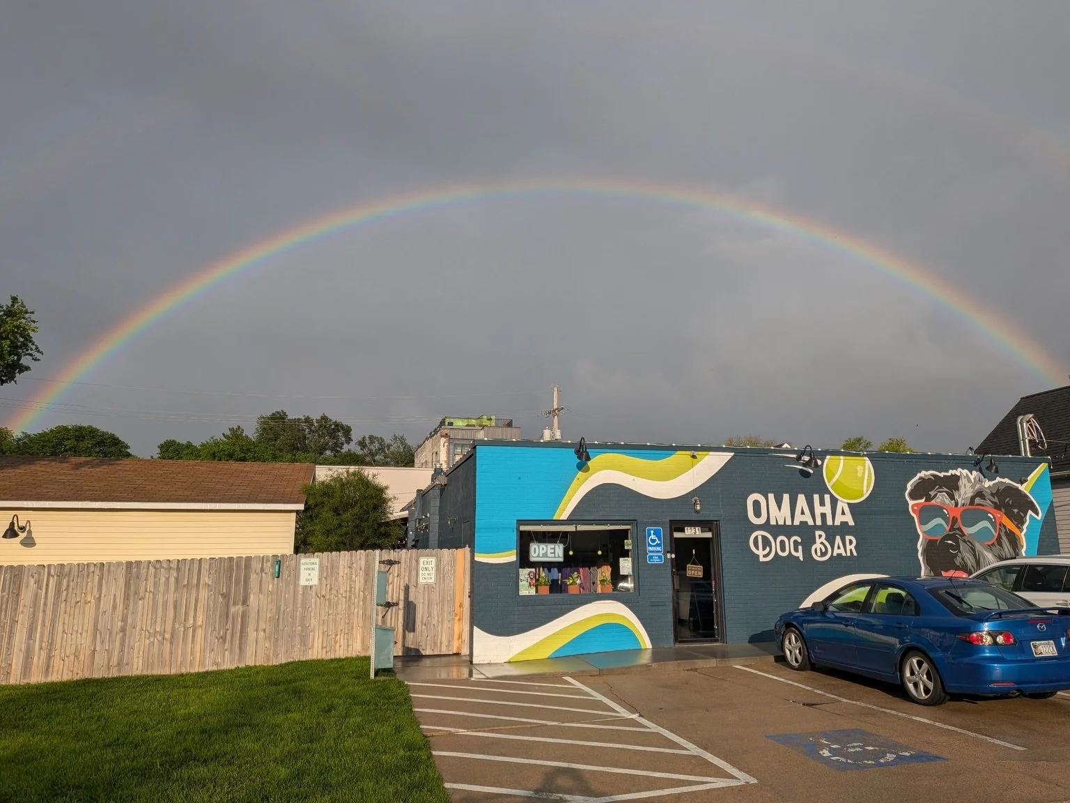 The sun is out and it's a beautiful day! Come hang with us. Open till 8pm! 🌈☀️🐶🍻🍹