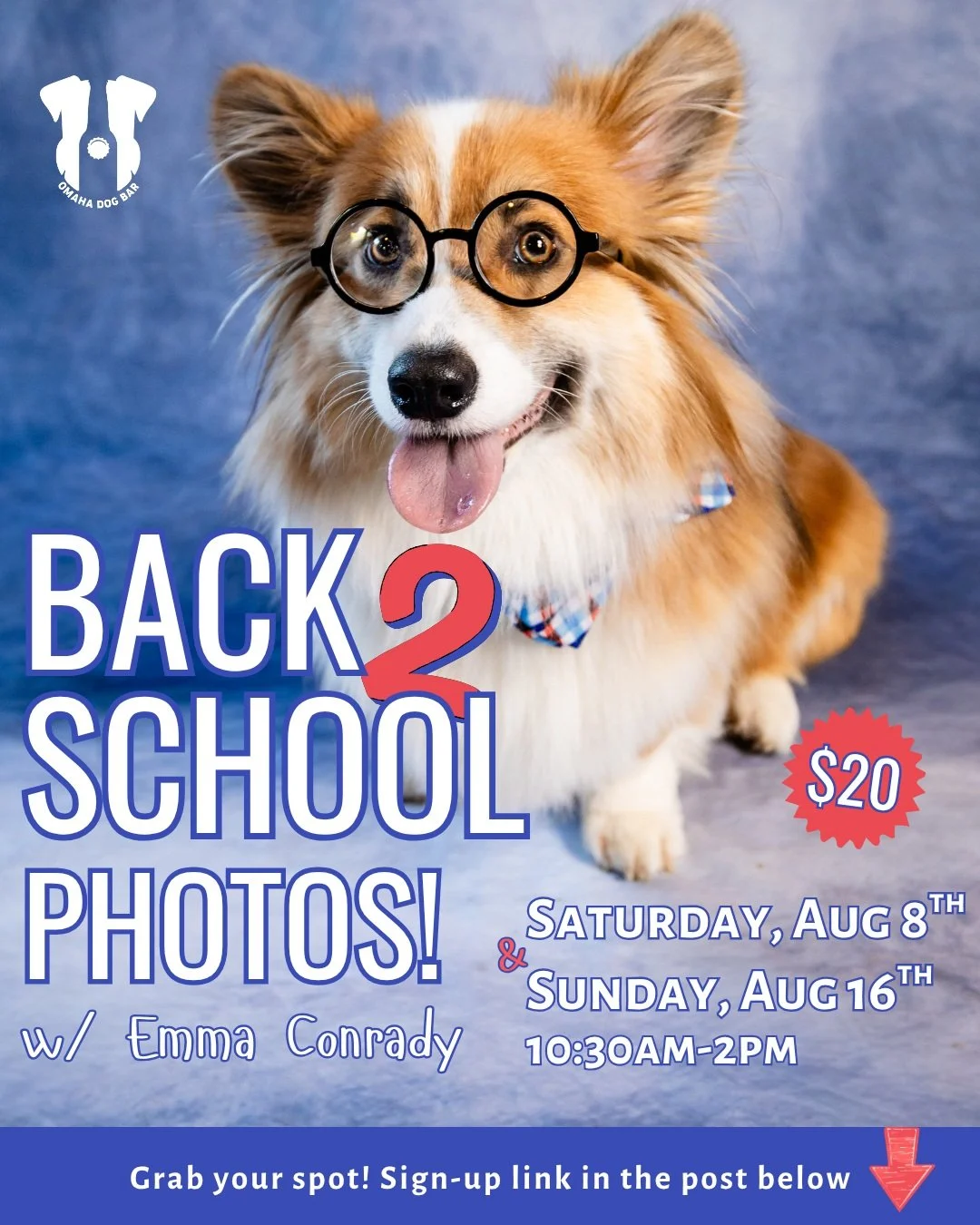 📚 Back-to-school photos are back! 

Get 3&ndash;5 edited yearbook-style photos of your pup with the classic blue backdrop for just $20.

📸 Approx. 10-minute sessions
🐶 Dogs only (no humans)
📩 Photos delivered by email

Spots are limited, so reser