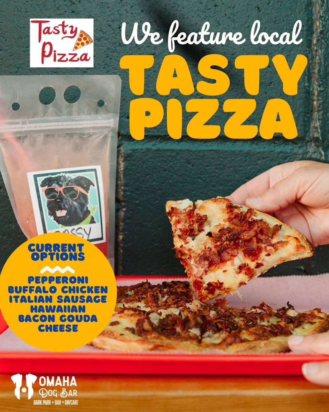 Why make our own pizza when we can serve up some of the best local pizza in town?!

We&rsquo;ve been proudly serving Tasty Pizza since we opened. We rotate flavors and serve it up daily, so there&rsquo;s always something good to grab while you&rsquo;