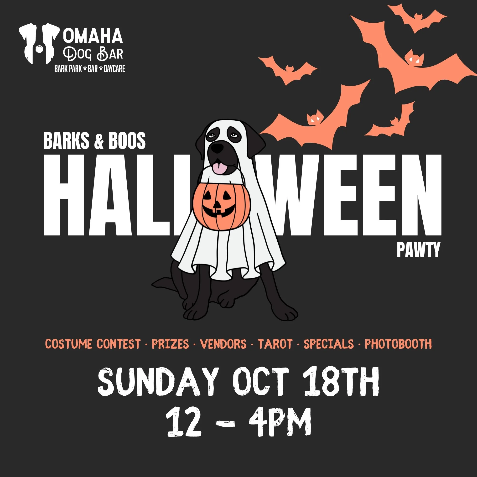 Save the Date for this year's Barks &amp; Boos Halloween Pawty! Sunday, October 18th. More details coming soon!
