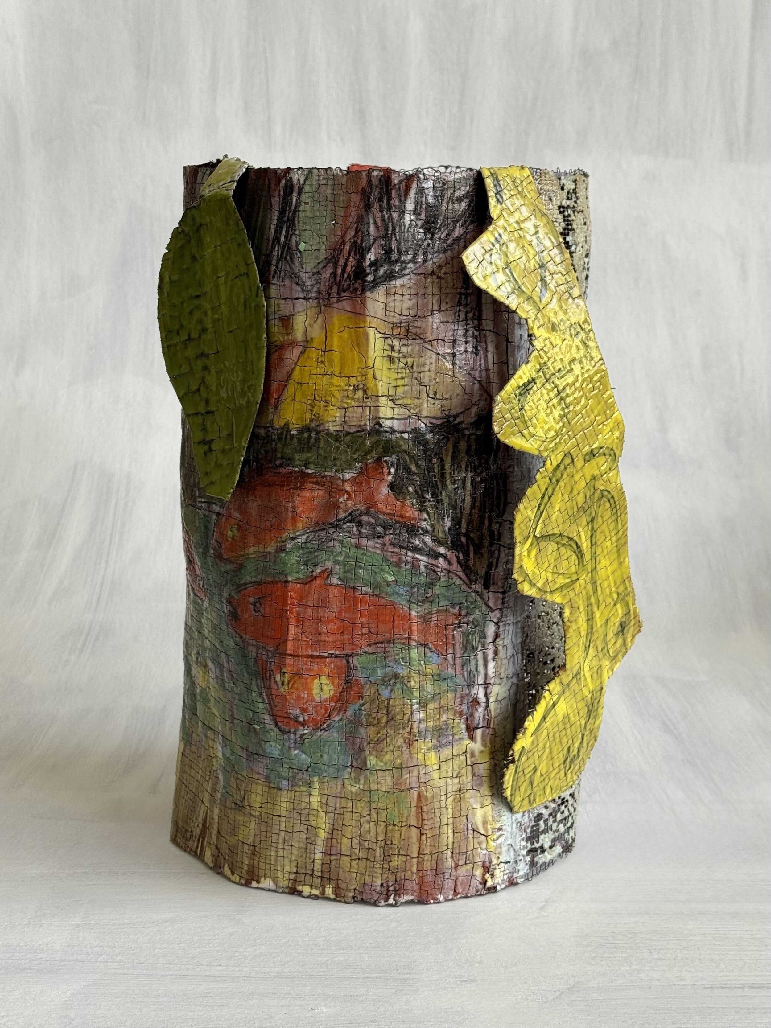 Matissean Garden;
2024;
ceramic, handwoven wire, glaze;
13 (h) x 9 (w) x 10 (d) inches;
back view
