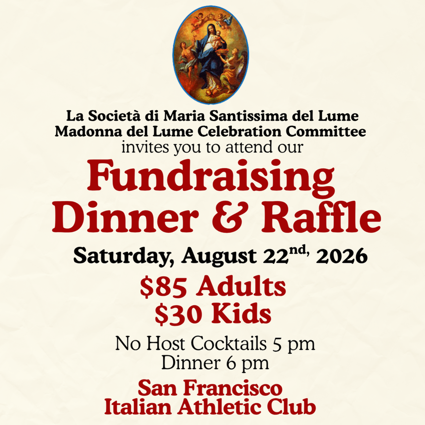Madonna Del lume Fundraising Dinner &amp; Raffle