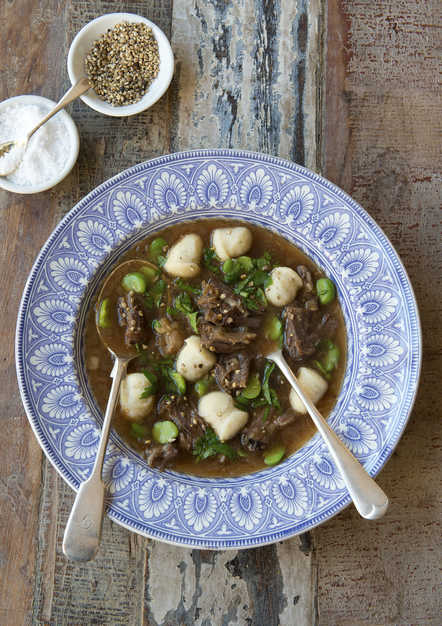 OXTAIL POT WITH GNOCCHI AND BROAD BEANS