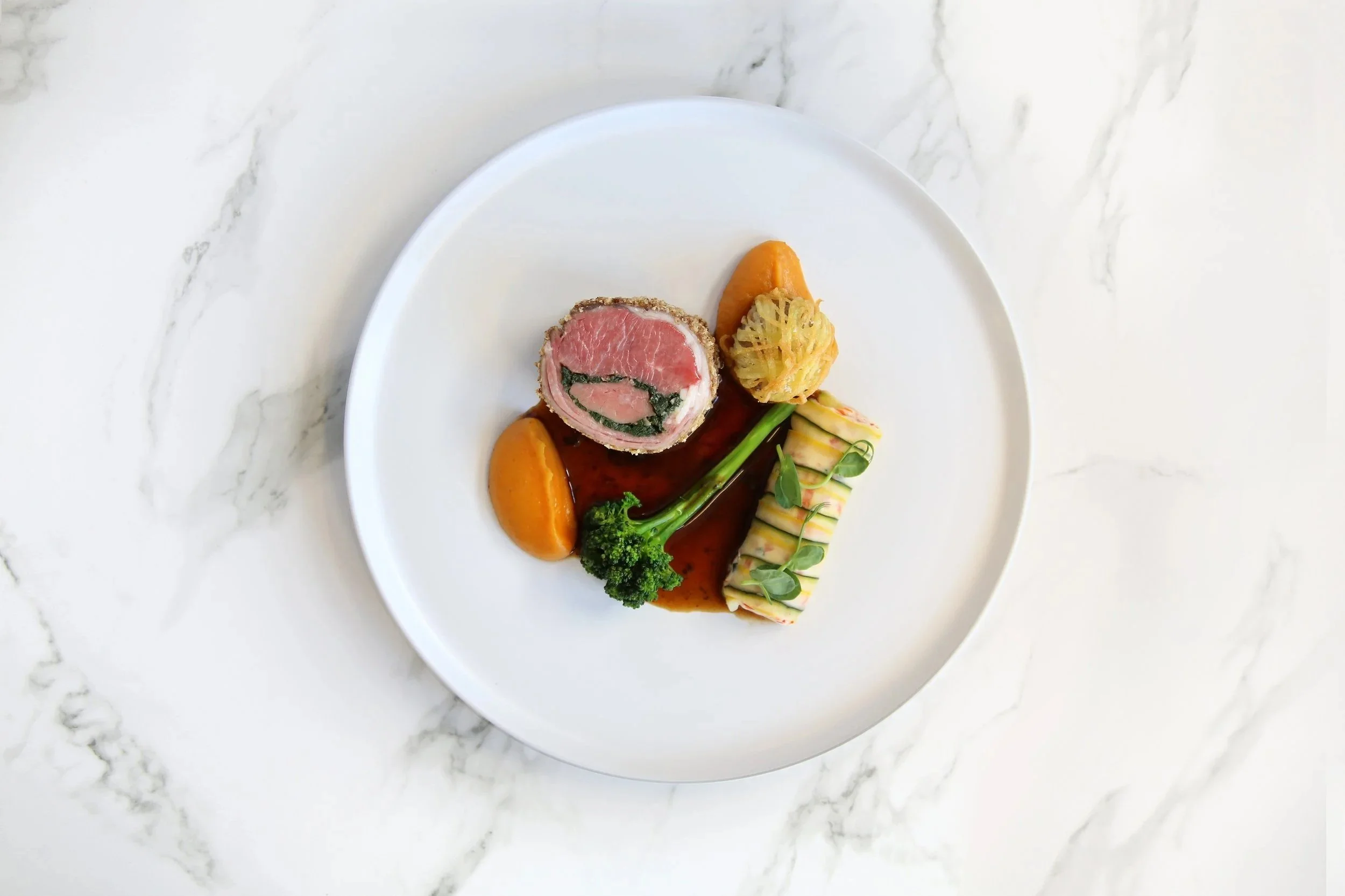 Stuffed lamb saddle &amp; sweetbread bon bons