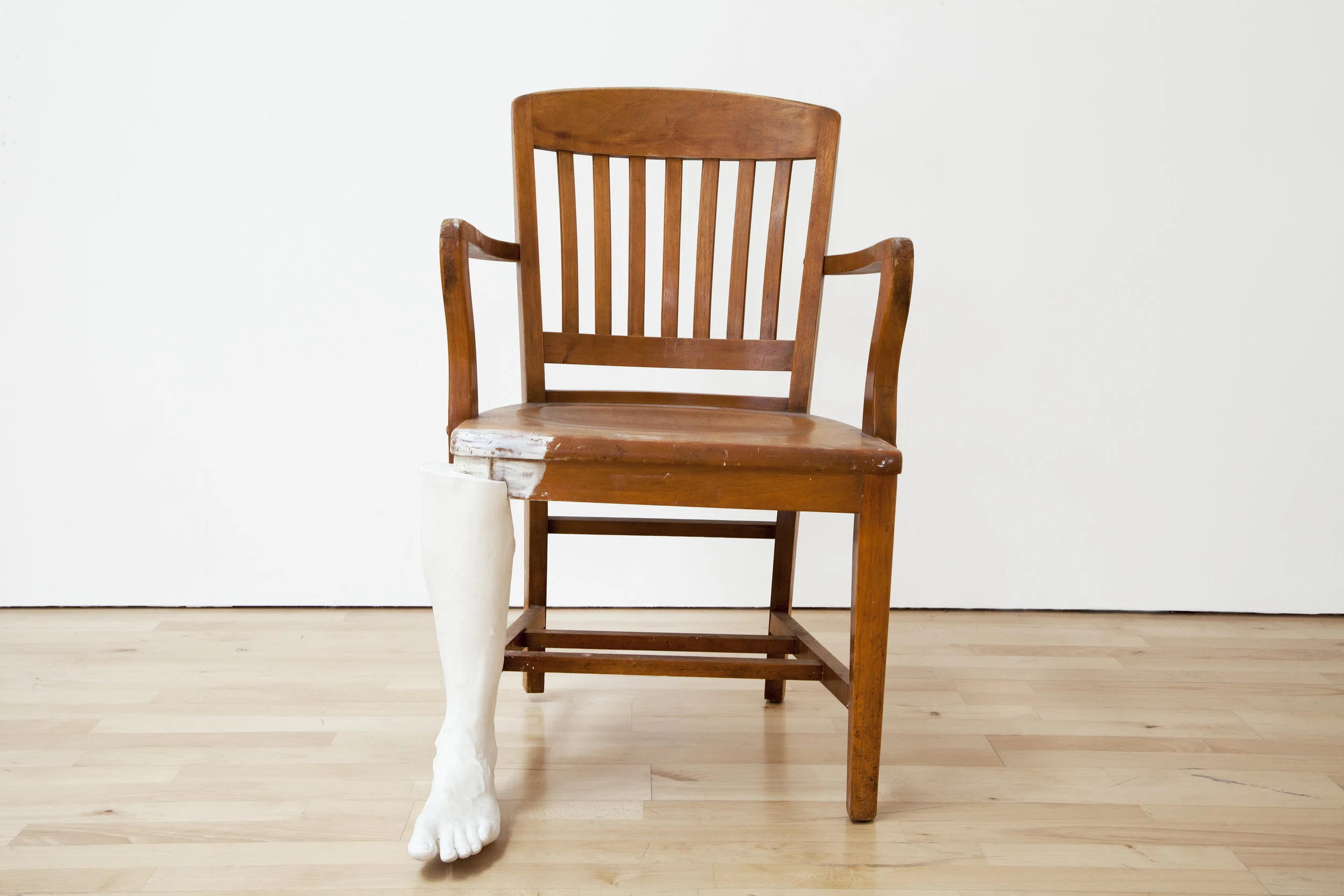 Putting a stop to all that number 2 , 2017, Wooden Chair, Cement, 32 x 19 x 17 in