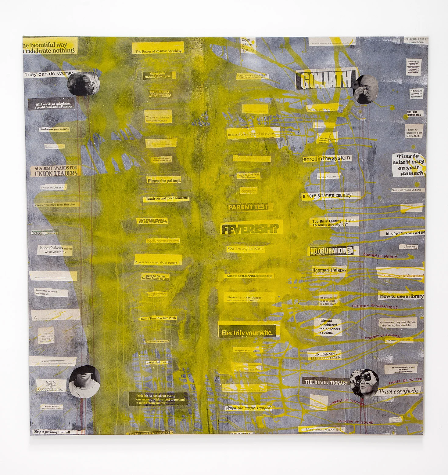 a very strange country , 2018, acrylic and inkjet prints on canvas, 64 x 64 in