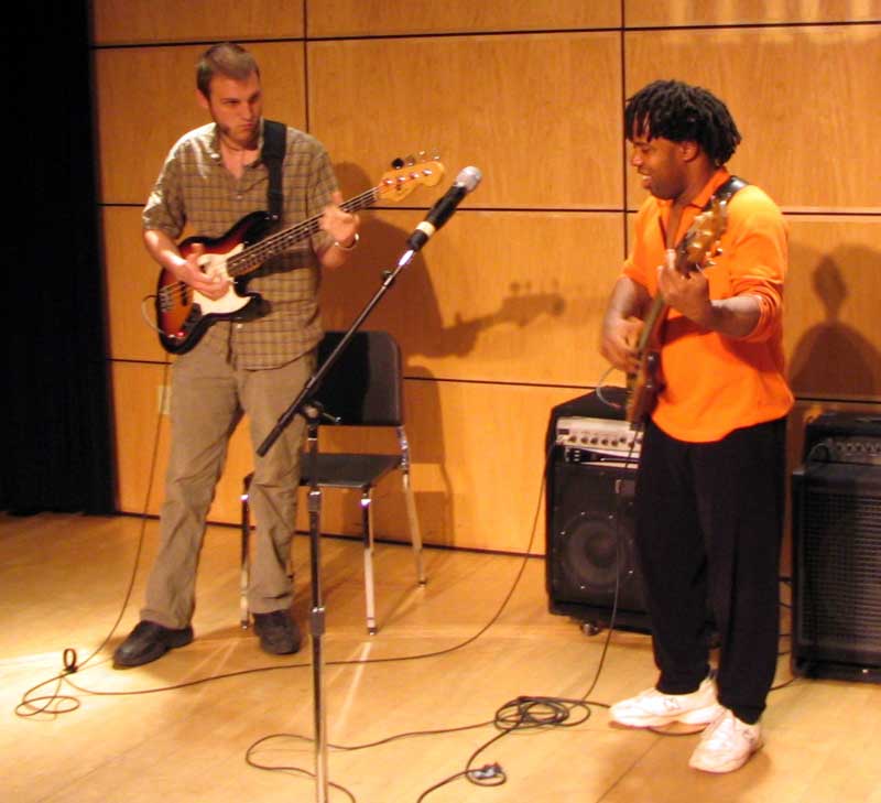 Brian Quinn jamming with Victor Wooten at Berklee College of Music
