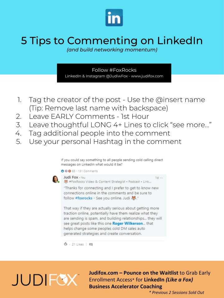 Judi Fox LinkedIn Business Accelerator Marketing and Sales Coaching 5 Tips to Commenting on LinkedIn.jpg