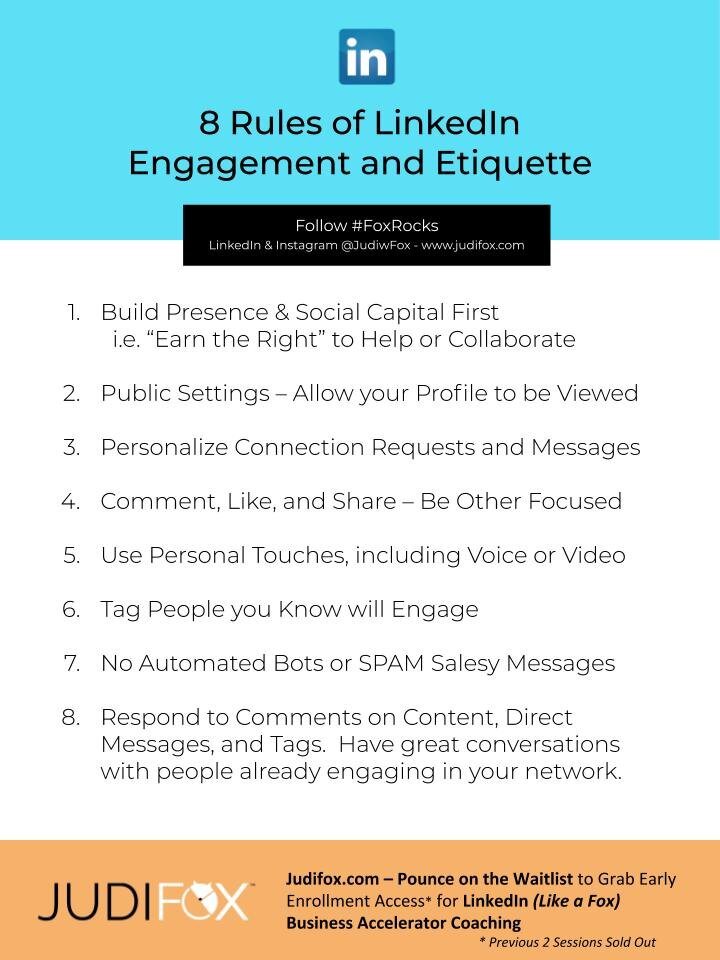 Judi Fox LinkedIn Business Accelerator Marketing and Sales Coaching 8 Rules of LinkedIn Engagement and Etiquette2.jpg