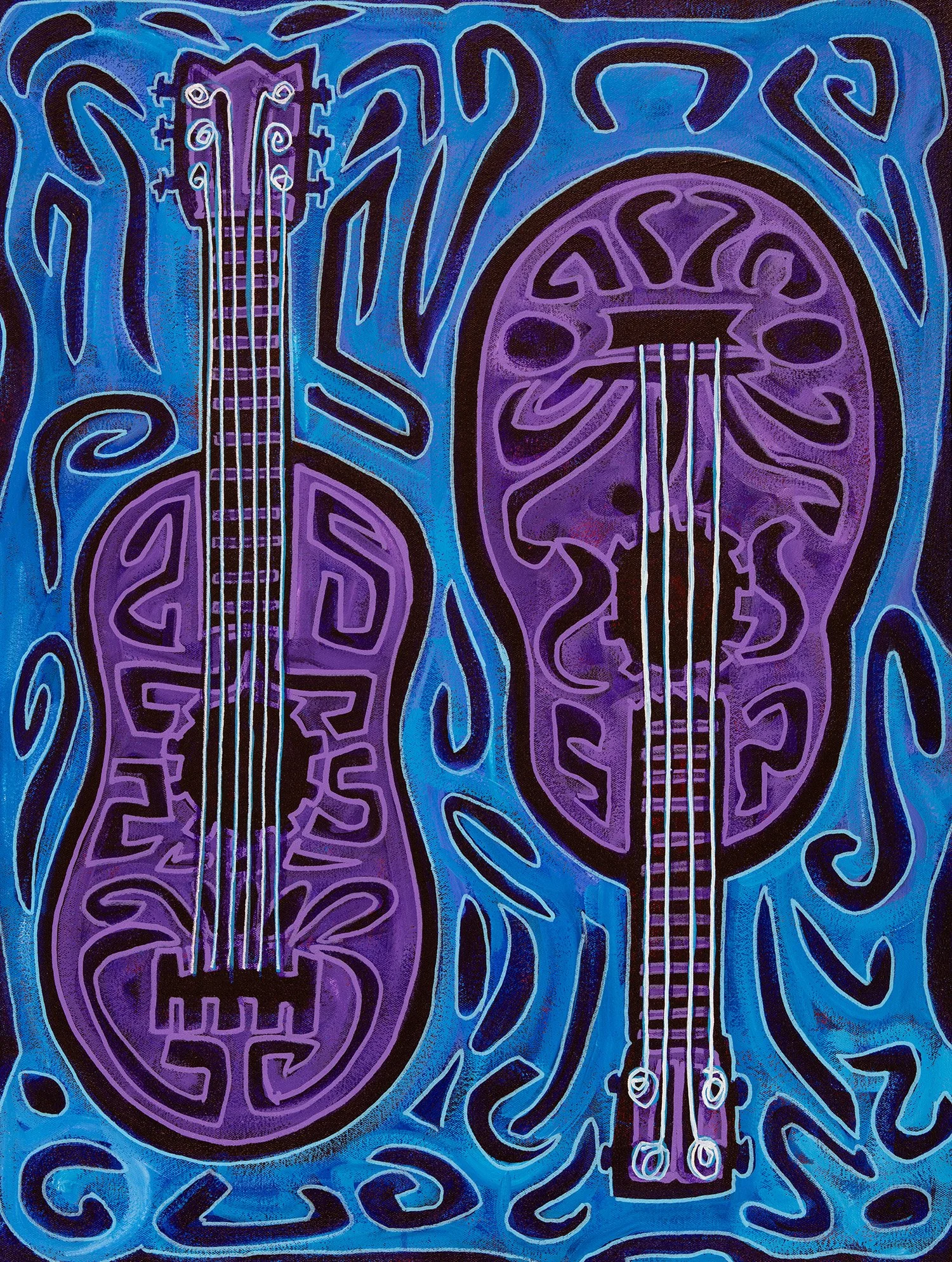 dos guitarras, 2026, acrylics and enamels on canvas, 24x32".jpg