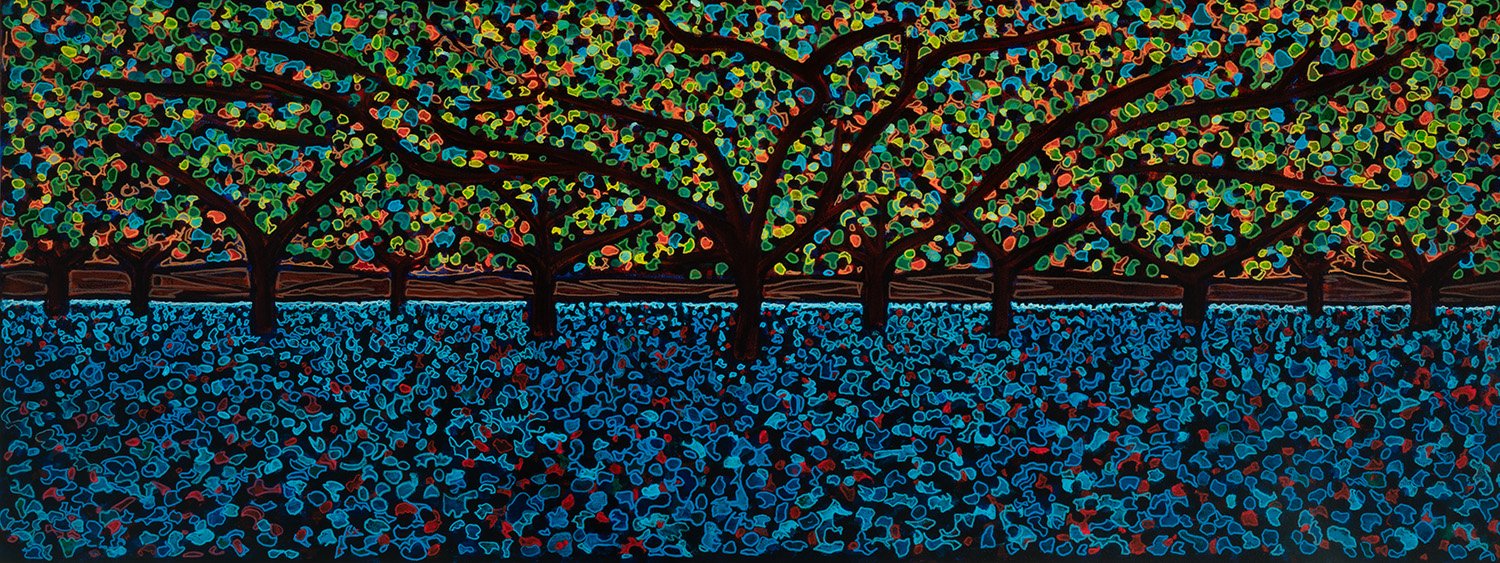 orchard, 2022, acrylic and enamels on canvas, 48x18%22.jpg