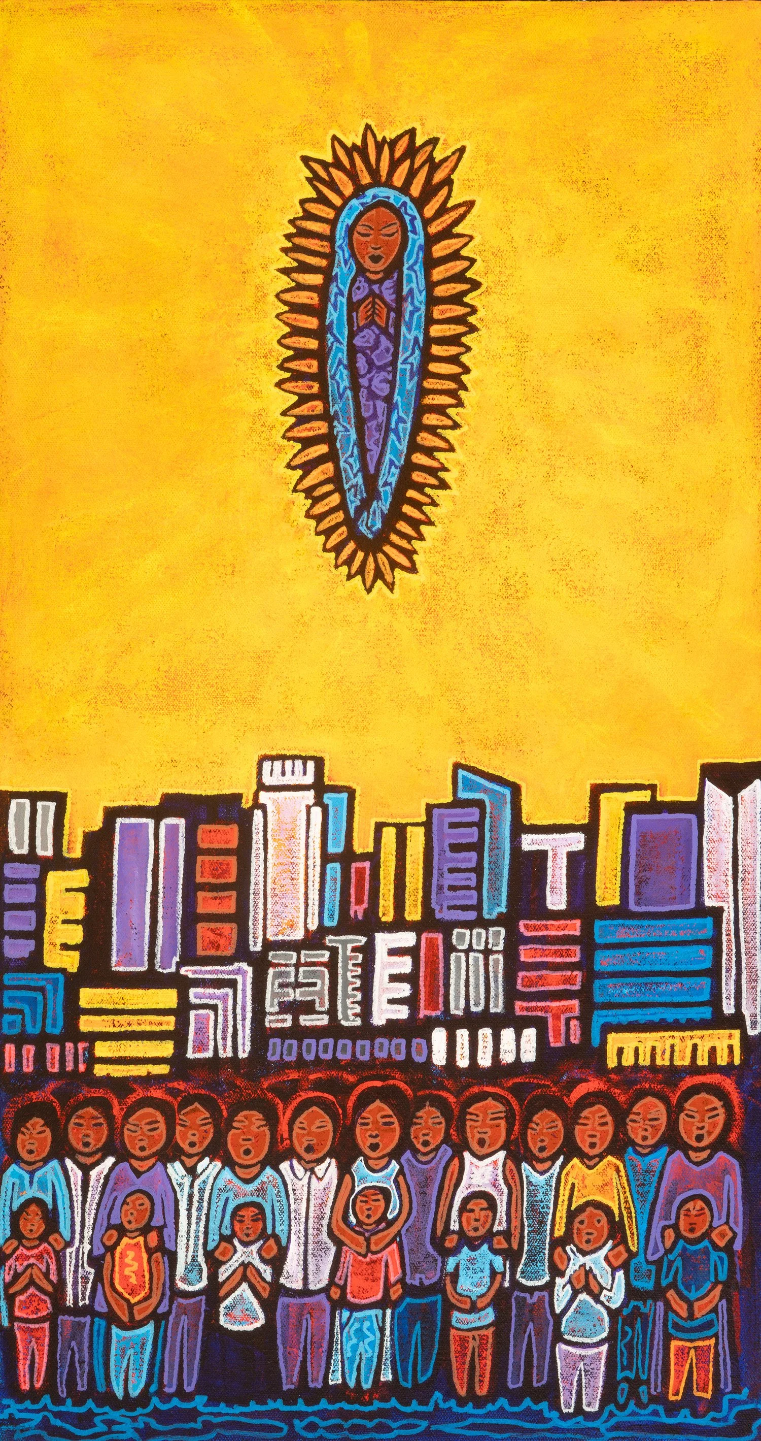 lupe para los angeles, 2025, acrylics and enamels on canvas, 14x26"