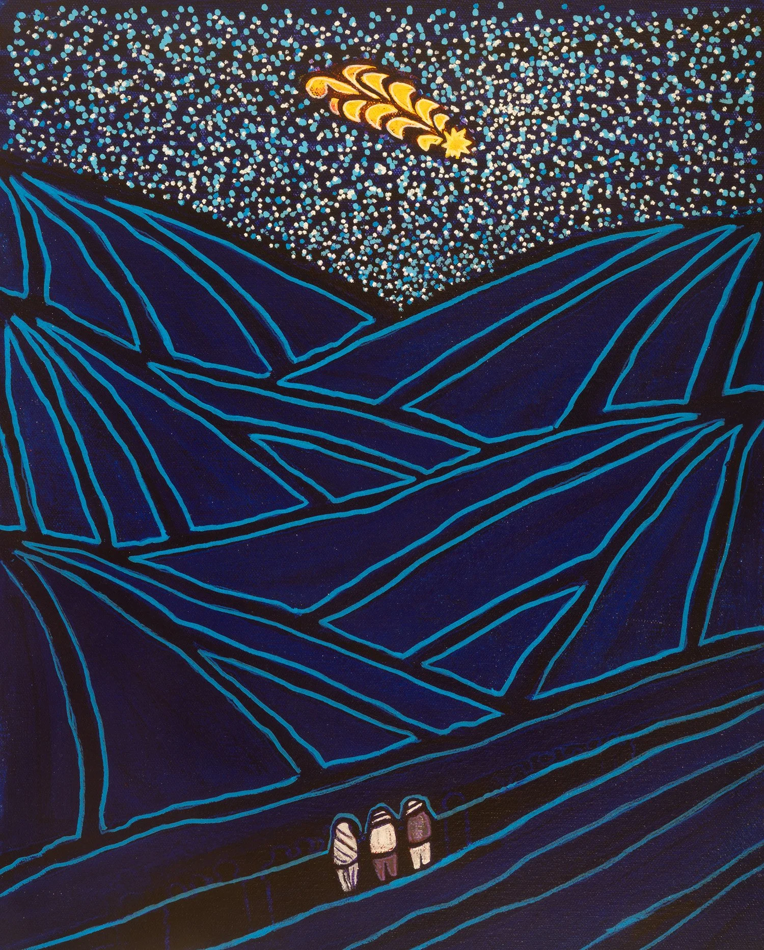 comet, 2025, acrylic and enamel on canvas, 12x15"