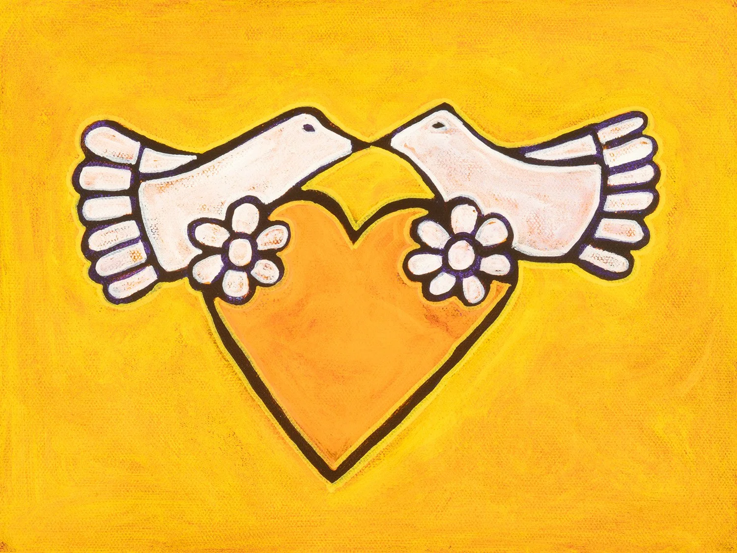 corazon amarillo, 2025, acrylic and enamel on canvas, 12x9"