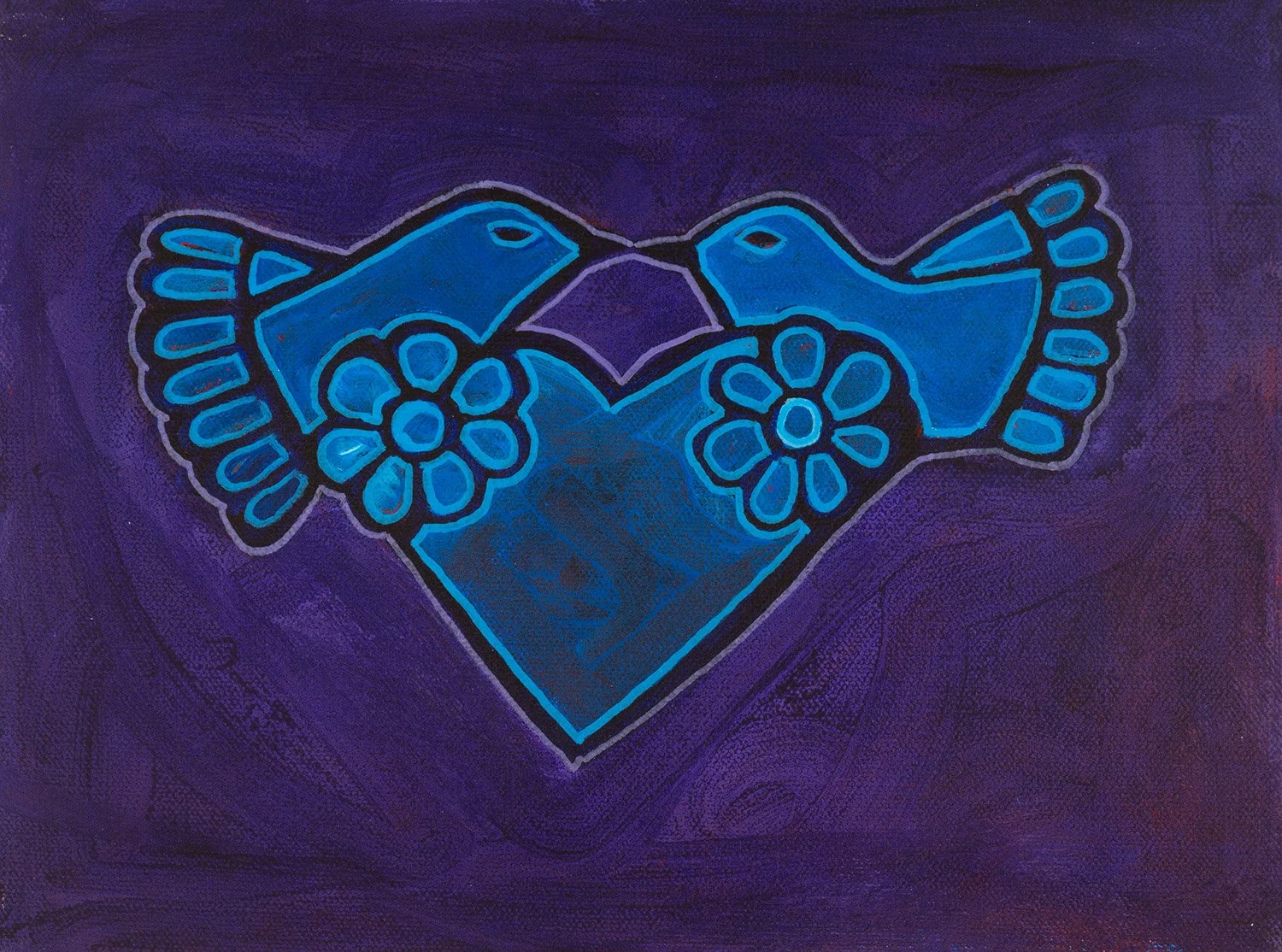 corazon azul, 2025, acrylic and enamel on canvas, 12x9"