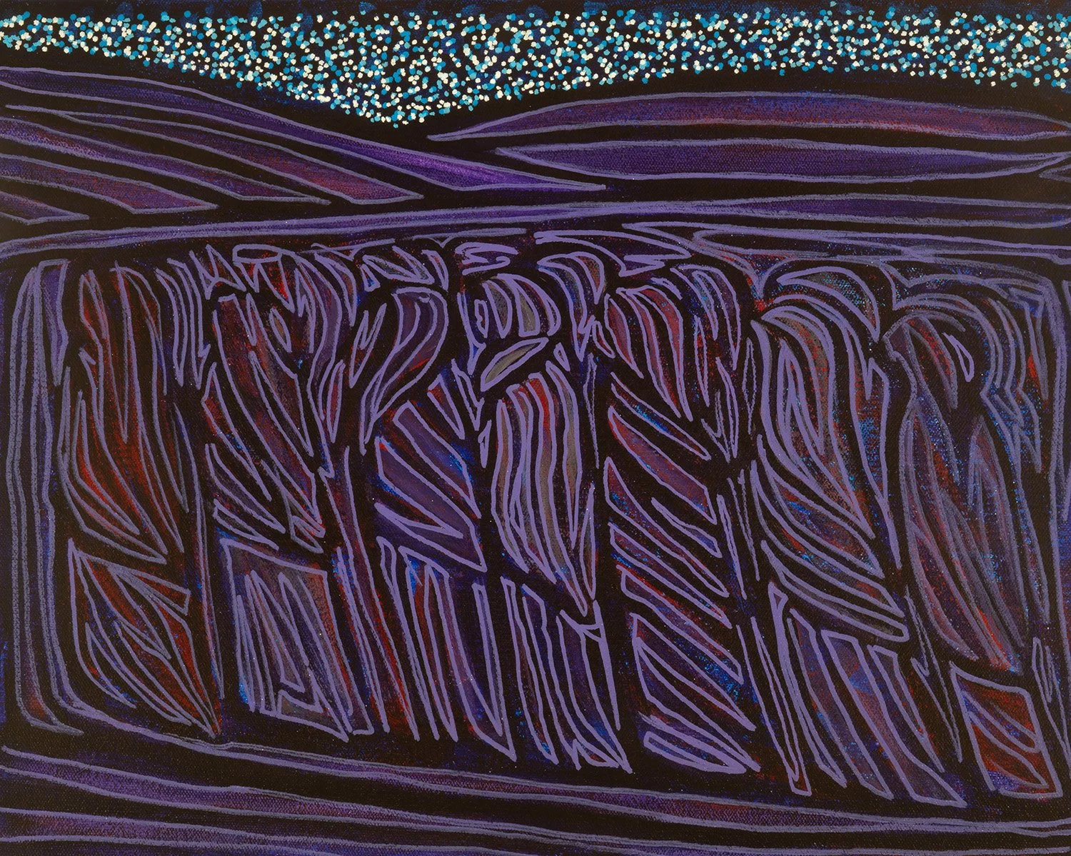 moradas, 2025, acrylic and enamels on canvas, 15x12"