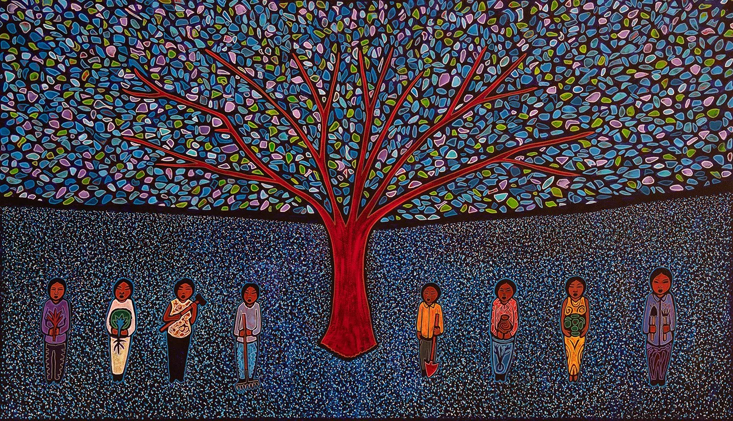 blues tree, 2026, acrylics and enamels on canvas, 72x42%22.jpg
