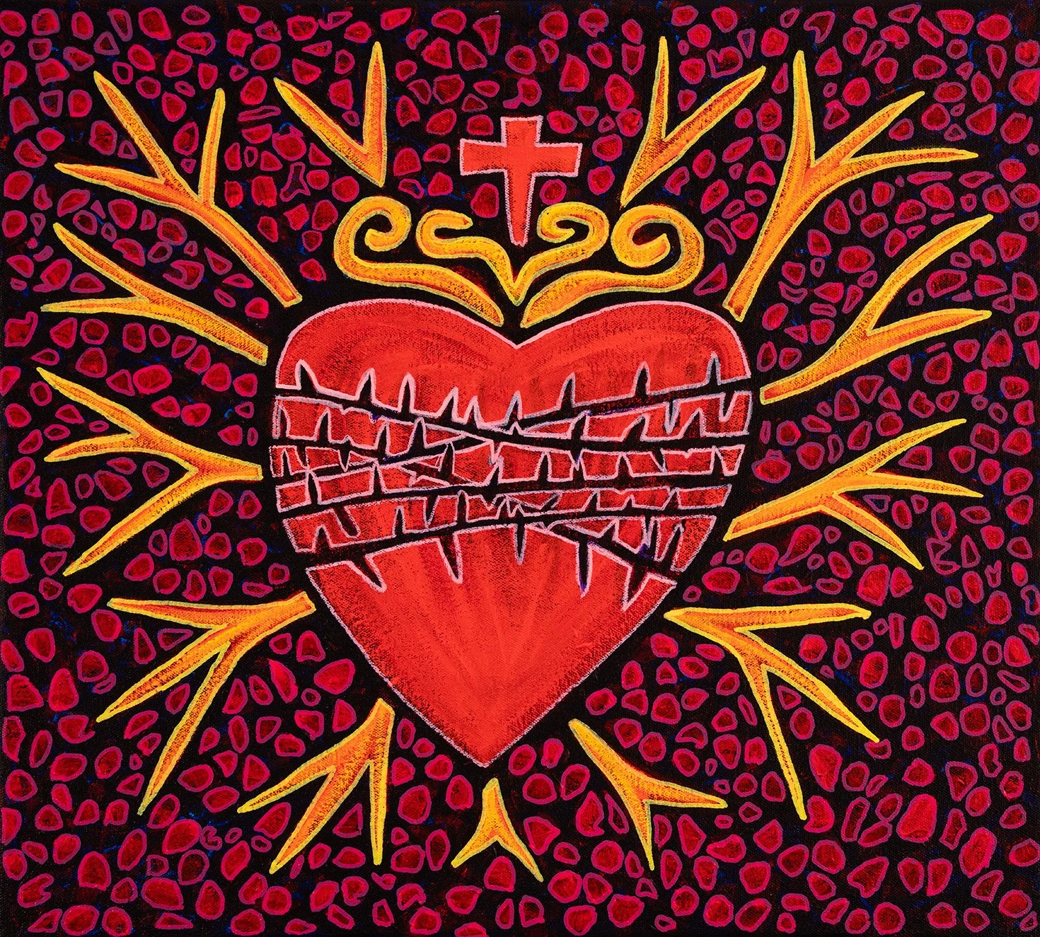corazon, 2026, acrylics and enamels on canvas, 18x20%22.jpg