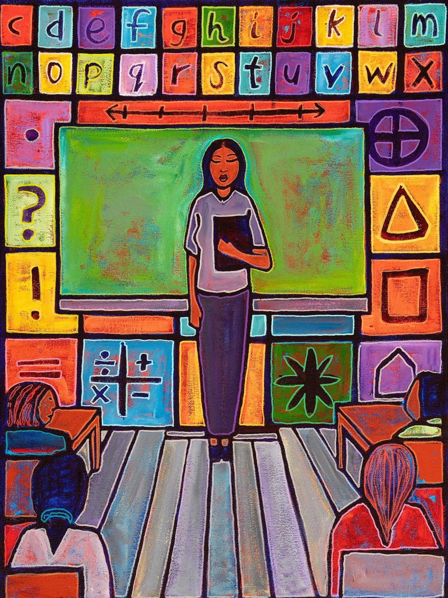 teacher, 2026, acrylics and enamels on canvas, 18x24"