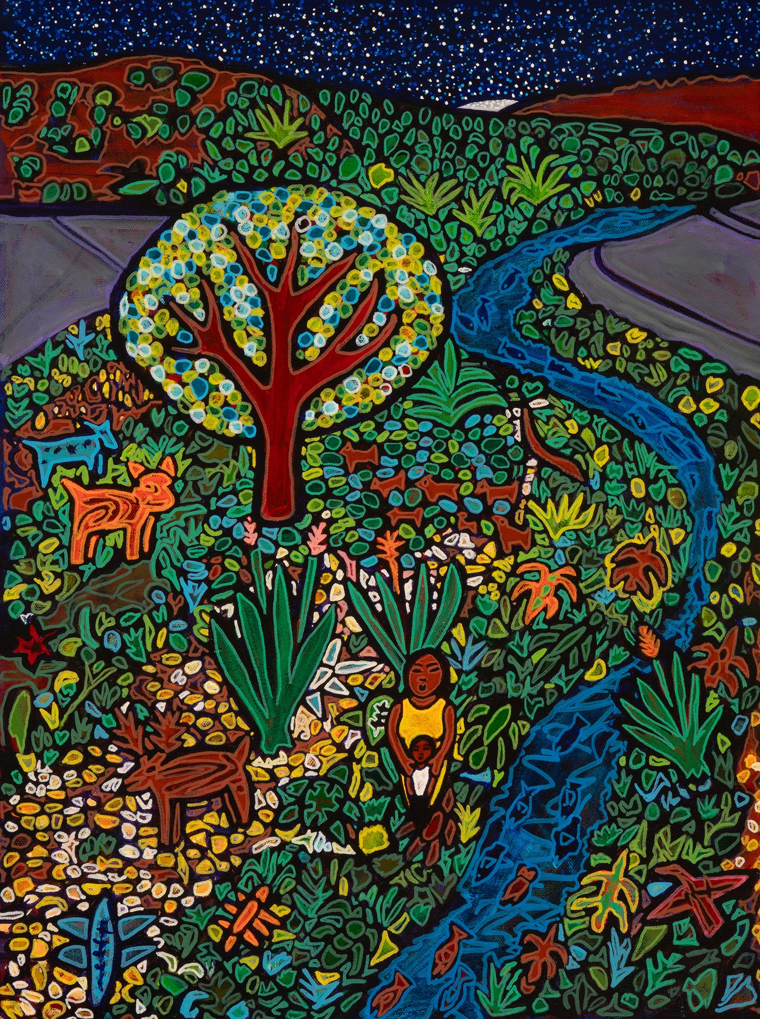along the river, 2025, acrylics and enamels on canvas, 18x24%22.jpg