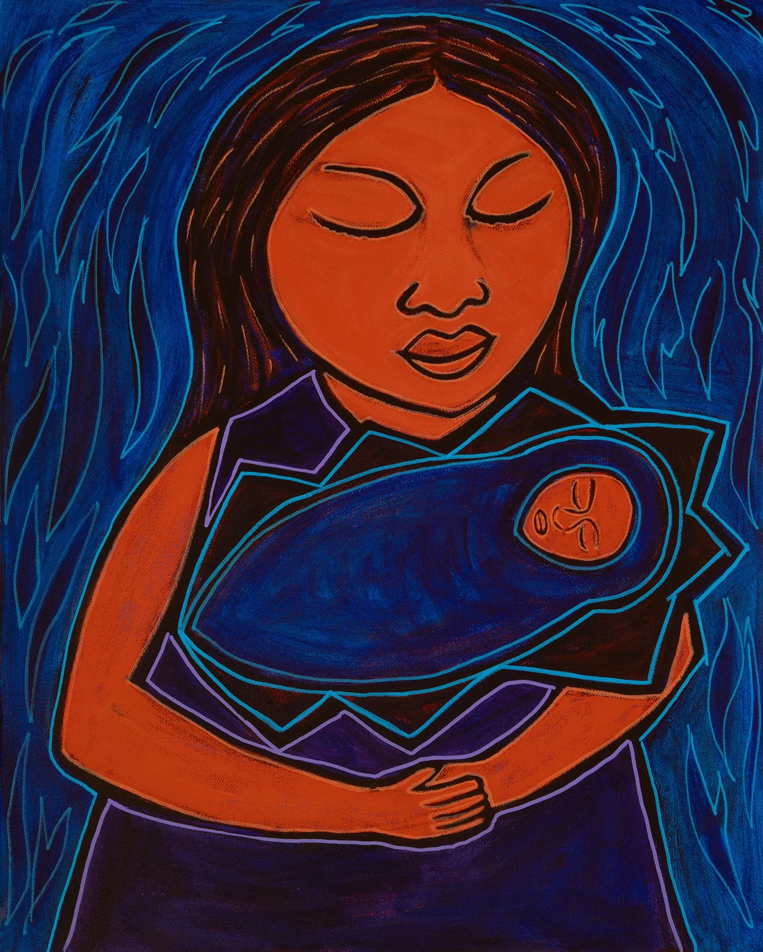 mama azul, 2024, acrylics and enamels on canvas, 16x20%22.jpg