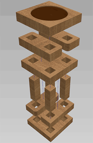 Each domino is constituted of eleven parts assembled together without glue.