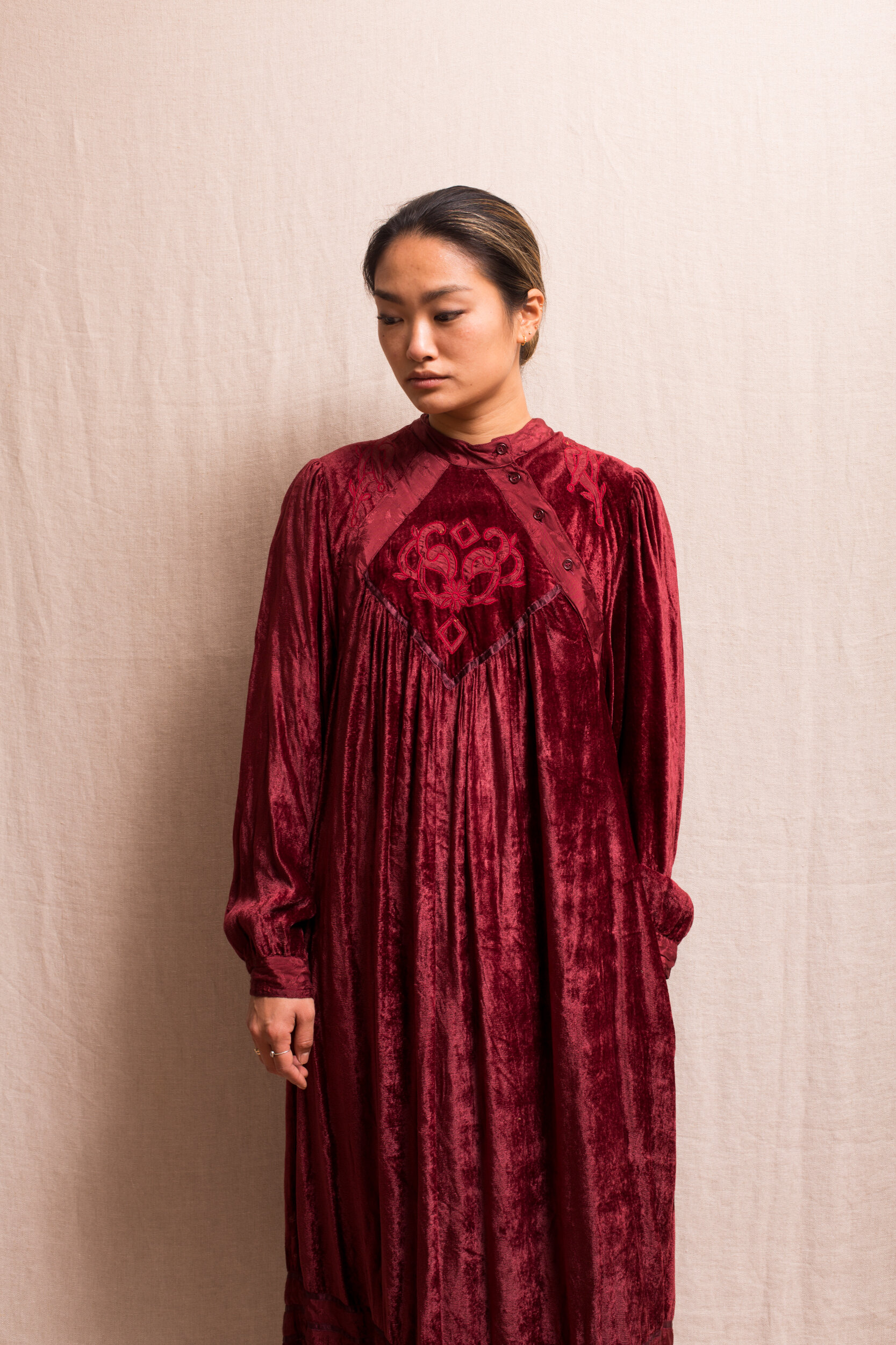 60s Embroidered Velvet Maxi Dress