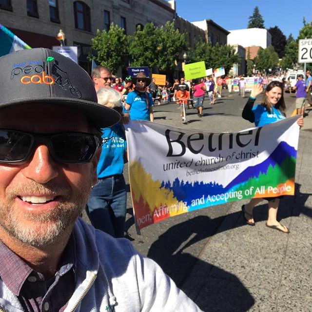 My heart is swelling with pride today! 💗💚 Our community gives me hope that humanity can evolve to embrace our differences and celebrate love in all its many forms. All my life I’ve been proud to stand with the outcasts, push back against cruelty, fight injustice, and wholeheartedly welcome the “other” into the mainstream acceptance that I’m fortunate to enjoy. STAY HUMAN, y’all!!! #pride #prideparade #lgbtqai #makelovenotwar #loveyourneighbors #michaelfranti .
.
.
.
#hoodriver #hoodriveroregon #columbiariver #columbiarivergorge #traveloregon #pedicab #pedicablife #pedicabs #pedicabdriver #hoodrivertaxi #pedicab4life #pedicabvibes #pedicabride #greenliving #ssupportlocalbusiness #gorgeowned #uberalternative #localbusiness #peditaxi #peddleassit #radpowerbikes #visithoodriver #hoodgorge #pnwlife